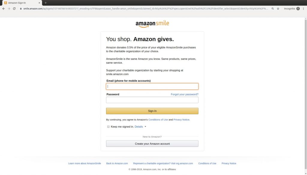 Sign in to Amazon Smile